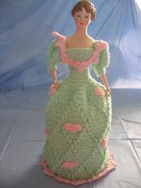 Green dress lady with pink hearts and stand