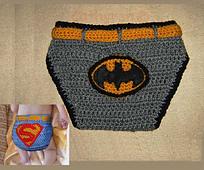 Batman and  Superman Diaper/Soaker cover Photo prop - Crochet Pattern 47