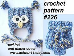 226, CROCHET PATTERN, OWL HAT AND DIAPER COVER