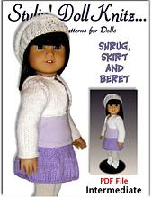 Knitting Pattern, fits American Girl and all 18 inch dolls, shrug and skirt. 034