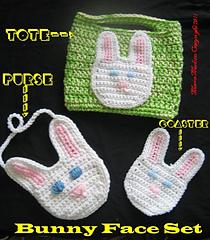 Crochet Easter Bunny Face Coaster, Basket Tote and Purse